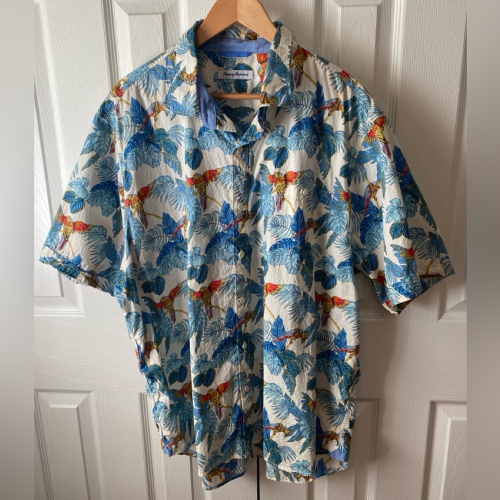 Tommy Bahama 24 Parrot‎ Fronds Stretch Novelty Print Button Up Camp Shirt SZ XXL